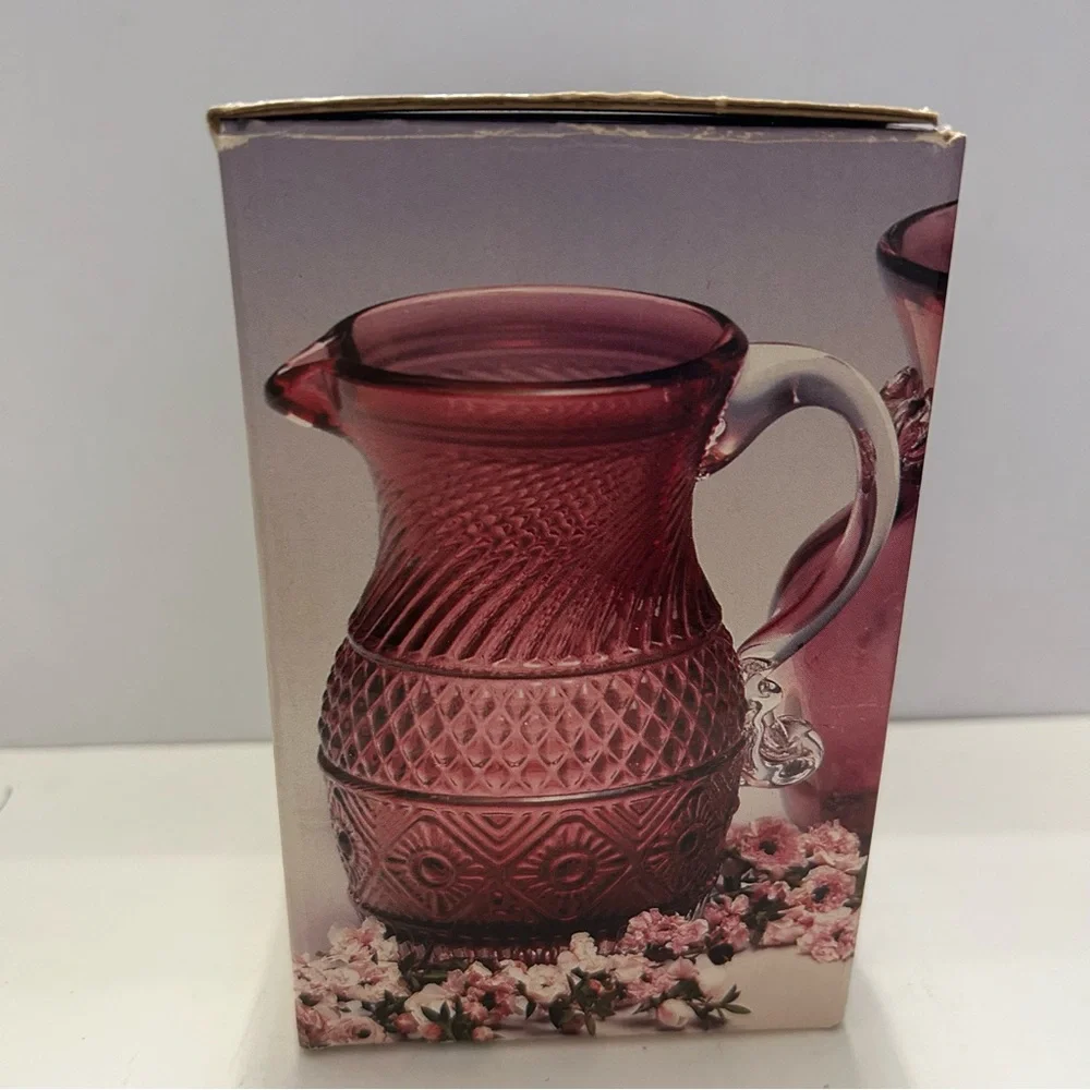 Vintage Pilgrim Vase Cranberry Swirl Handblown Glass with Original Box